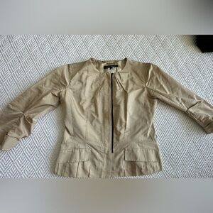 Vintage Lida Baday Cream Silk Jacket with Black Patent Leather Belt. Size 10